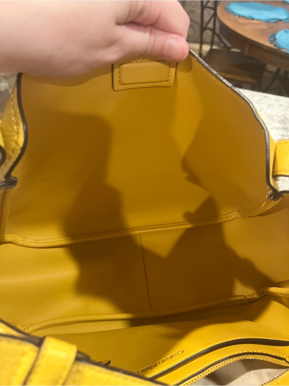 Calvin Klein Yellow Pebbled Shoulder Tote - Picture 5 of 8